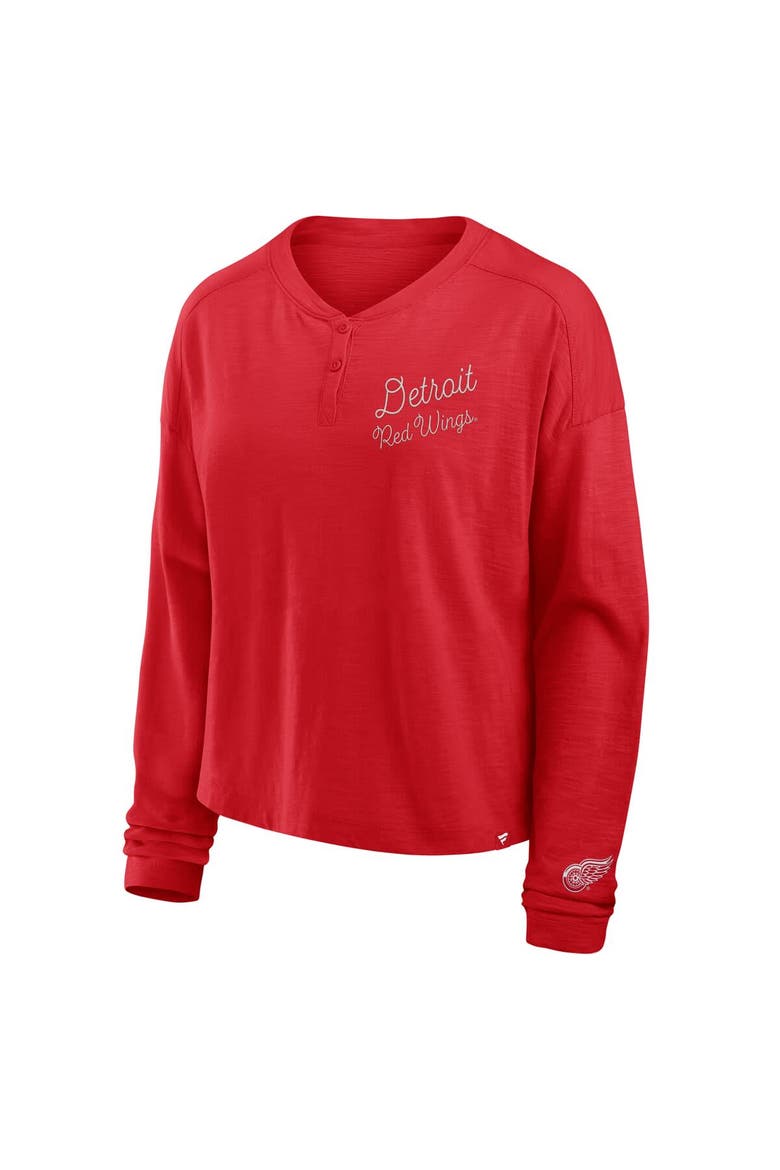 Women's Fanatics Red Detroit Red Wings Oversized All Out Effort Long Sleeve Henley T-Shirt, Alternate, color, Red