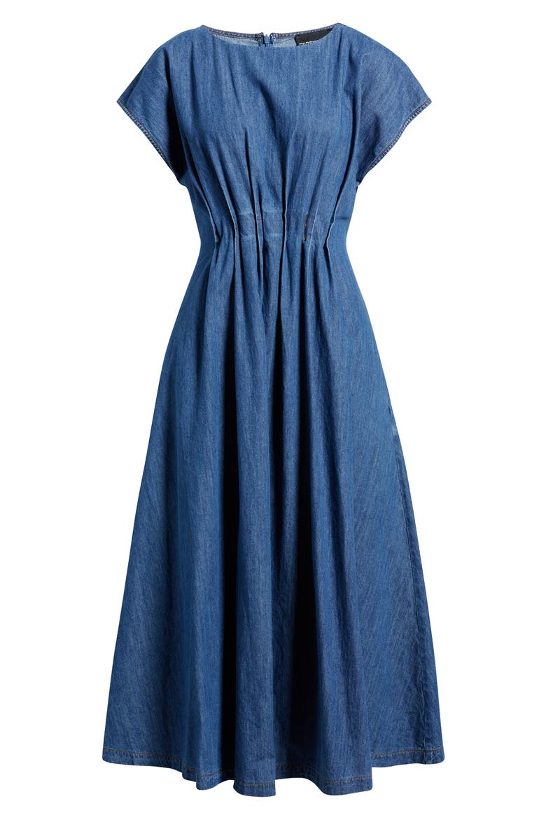 Pleat Detail Denim Midi Dress, Alternate, color, INDIGO