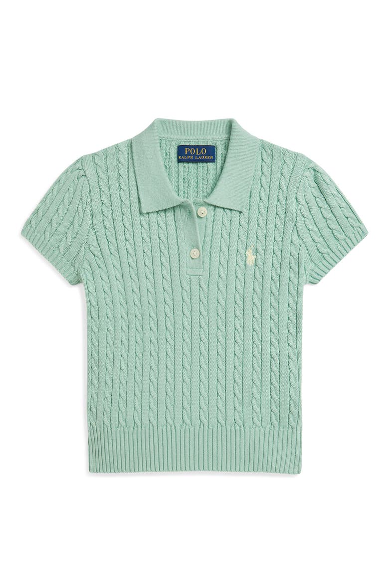 Kids' Cabled Cotton Polo Sweater, Main, color, CELADON