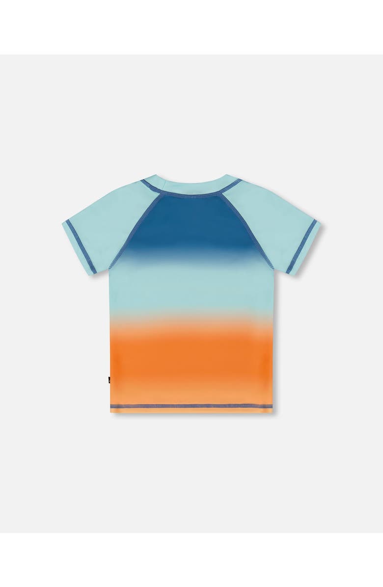 Deux par Deux Little Boy's Short Sleeve Rashguard Navy Blue, Turquoise, And Orange, Alternate, color,