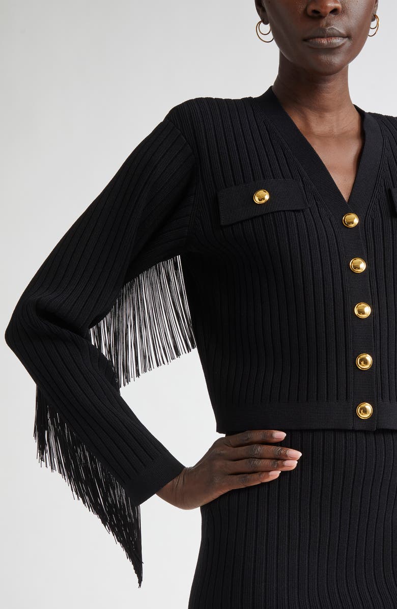 ST. JOHN Fringe Flatback Rib Jacket, Alternate, color, Black