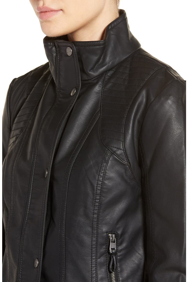 Quilted Faux Leather Jacket, Alternate, color, BLACK