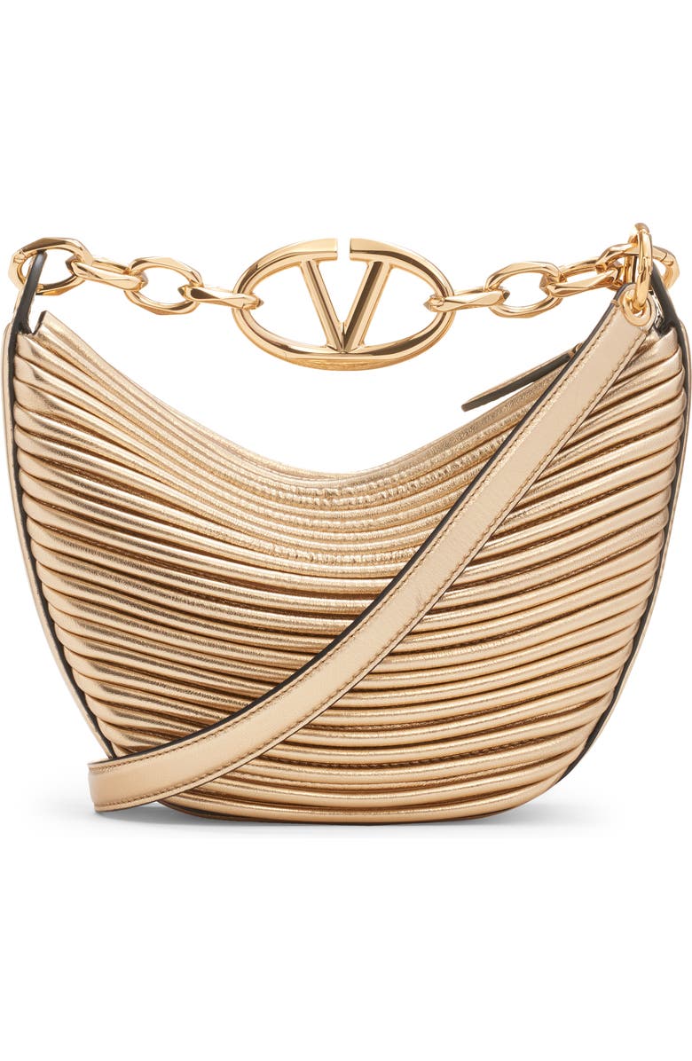 Valentino Garavani Small VLOGO Moon Metallic Lambskin Hobo Bag with Chain, Alternate, color,