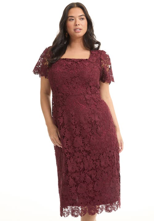 June + Vie Square-neck Lace Dress In Red