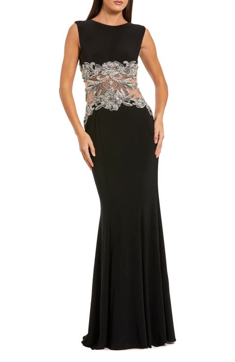Jersey Sleeveless Gown With Beaded Waist Detail