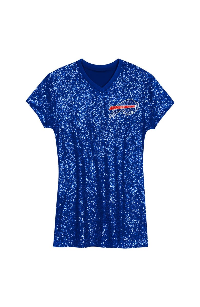 Outerstuff Girls Youth Josh Allen Royal Buffalo Bills Sequin Player Name & Number V-Neck Dress, Alternate, color, Royal