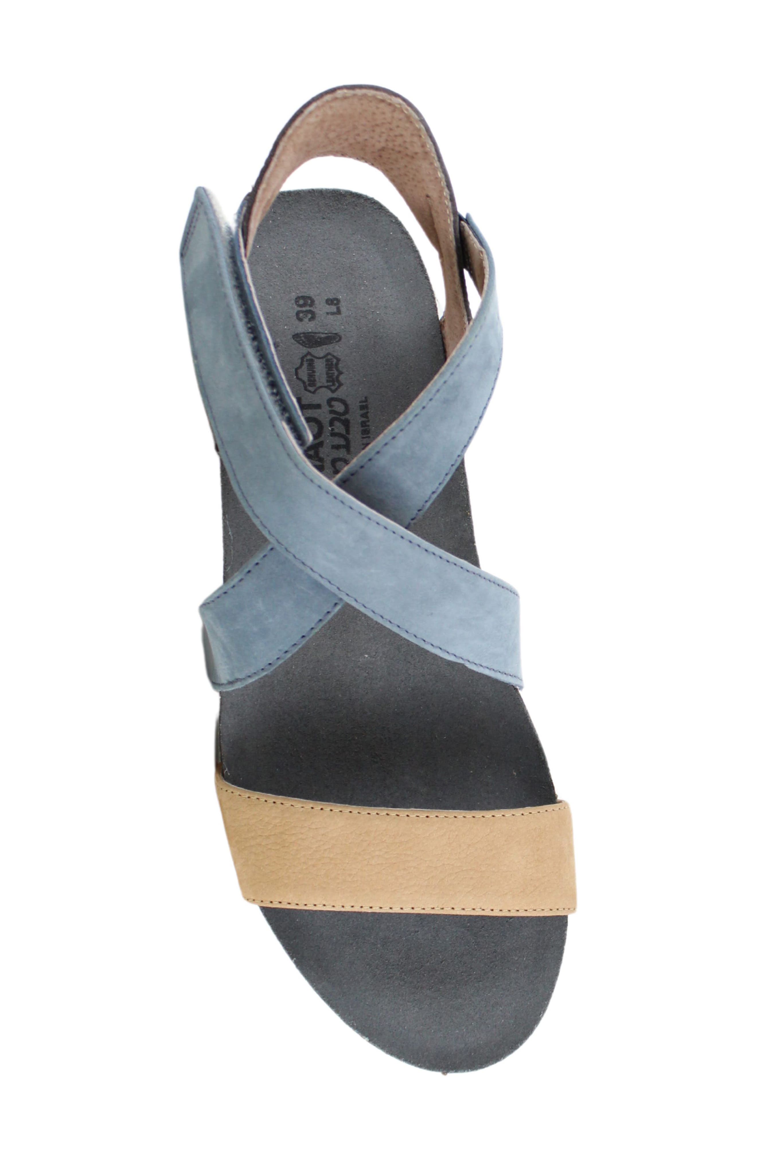Naot Vixen Wedge Sandal, Alternate, color, Nude Nubuck Feather Blue