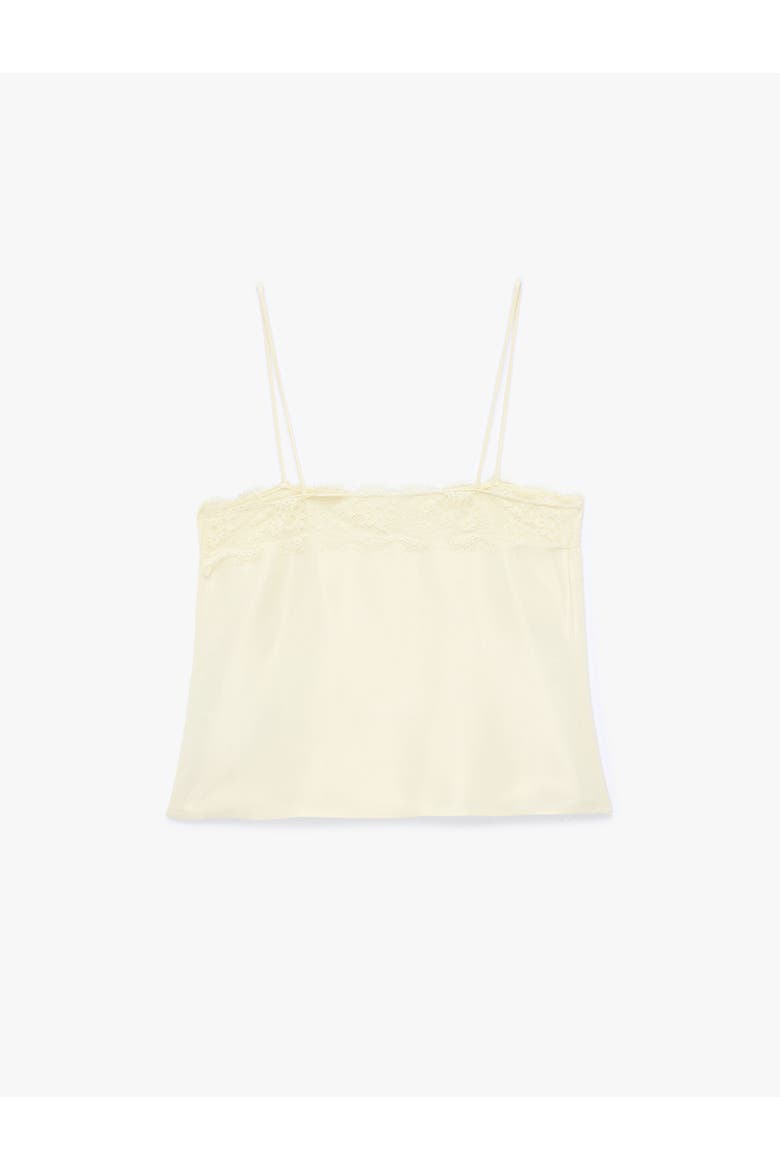 Spaghetti Strap Lace Trim Satin Top, Alternate, color, YELLOW