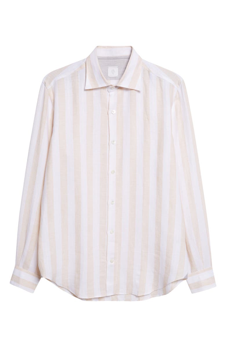 Eleventy Stripe Linen Button-Up Shirt, Main, color, 102 Coriander