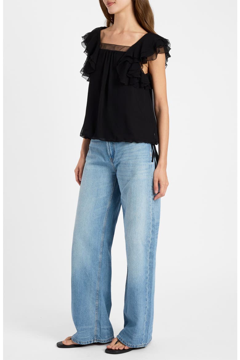 Chass Ruffle Blouse in Silk Georgette, Alternate, color, Black