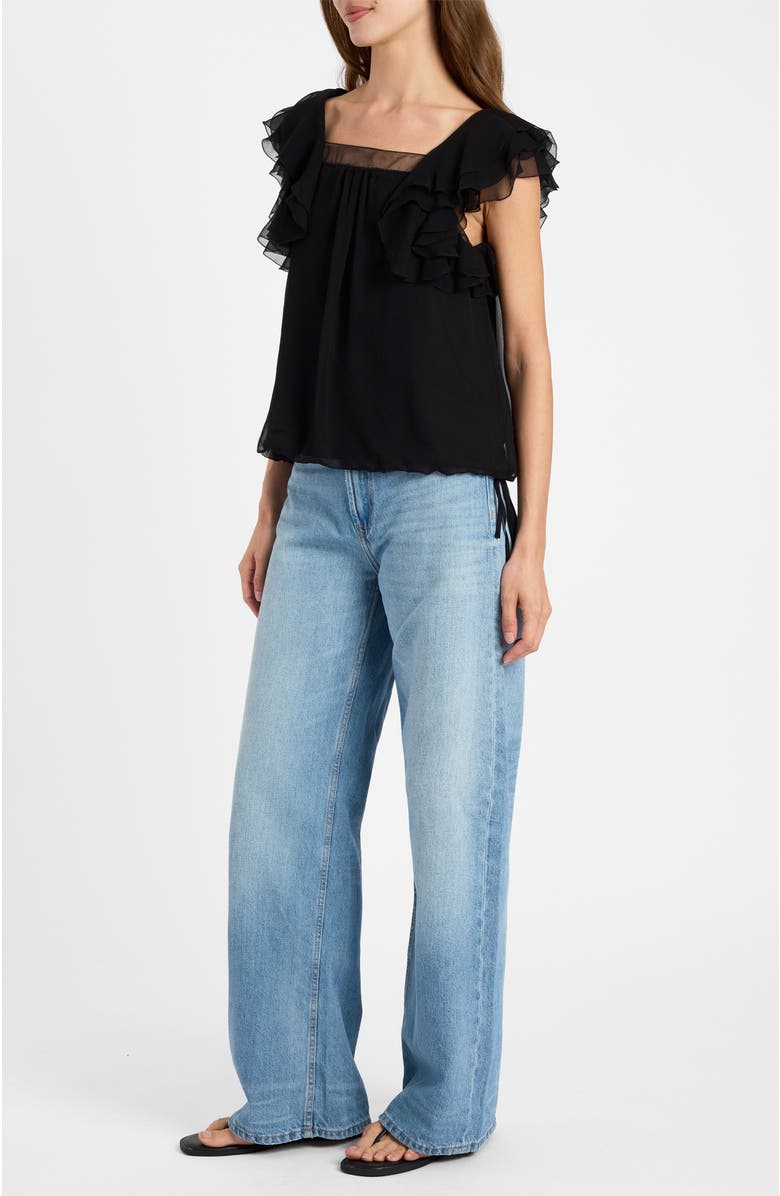 Santorelli Chass Ruffle Blouse in Silk Georgette, Alternate, color, Black