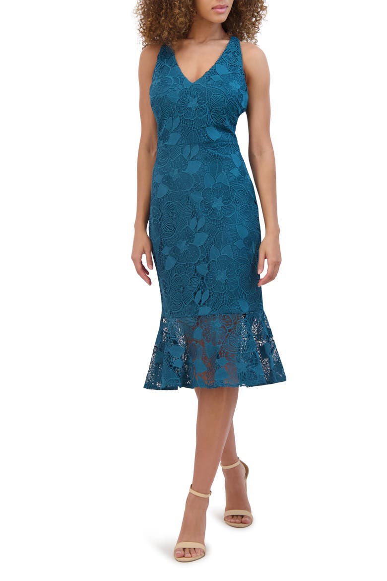 Floral Lace Midi Dress, Main, color, TEAL