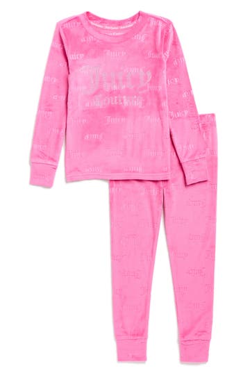 Juicy Couture Kids' Rose Juicy Velvet Long Pajamas In Pink