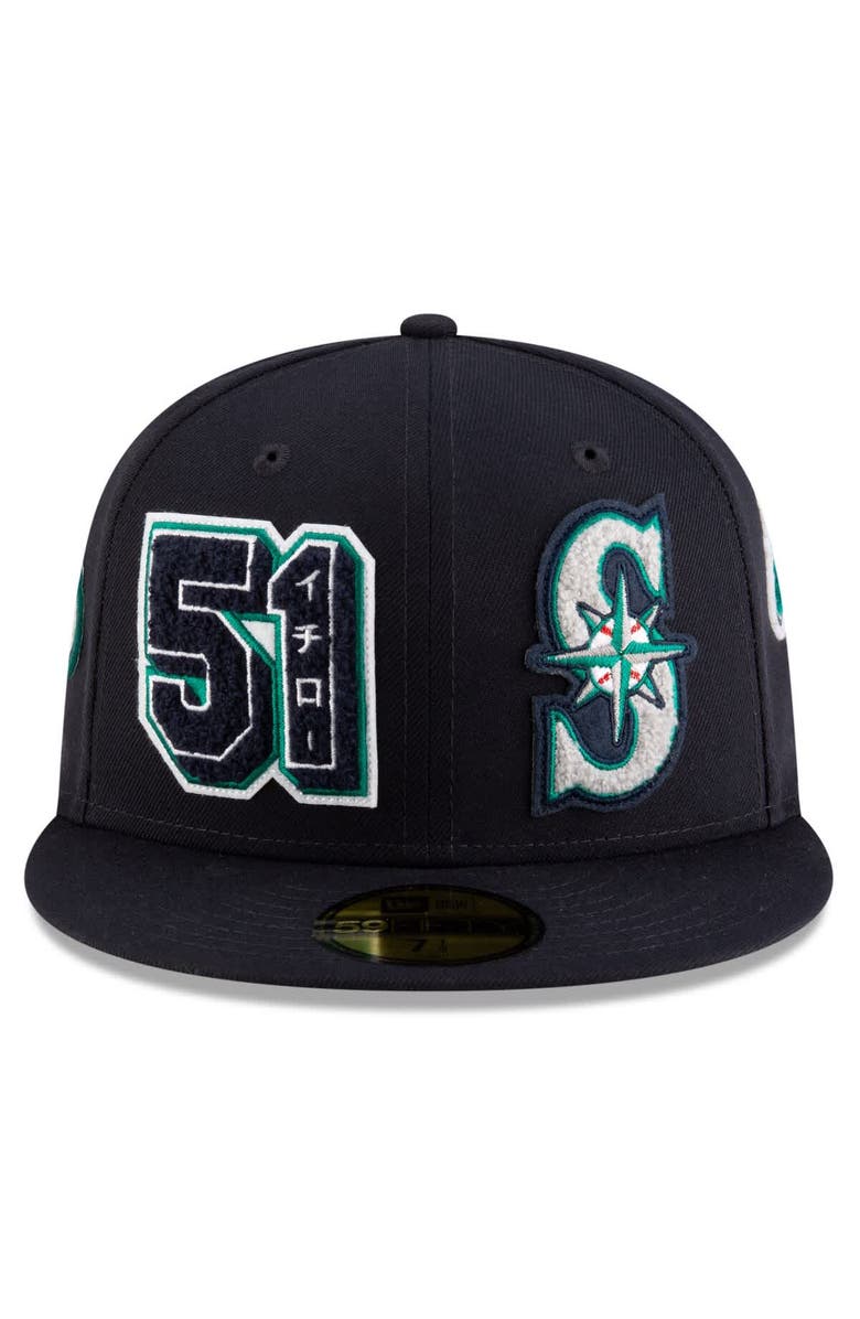 New Era Men's  New Era Ichiro Suzuki Navy Seattle Mariners 2025 Baseball Hall of Fame Patched 59FIFTY Fitted Hat, Alternate, color, 