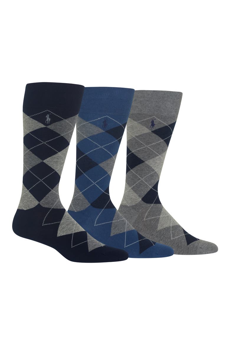 3-Pack Argyle Socks, Main, color, NAVY/ GREY HEATHER