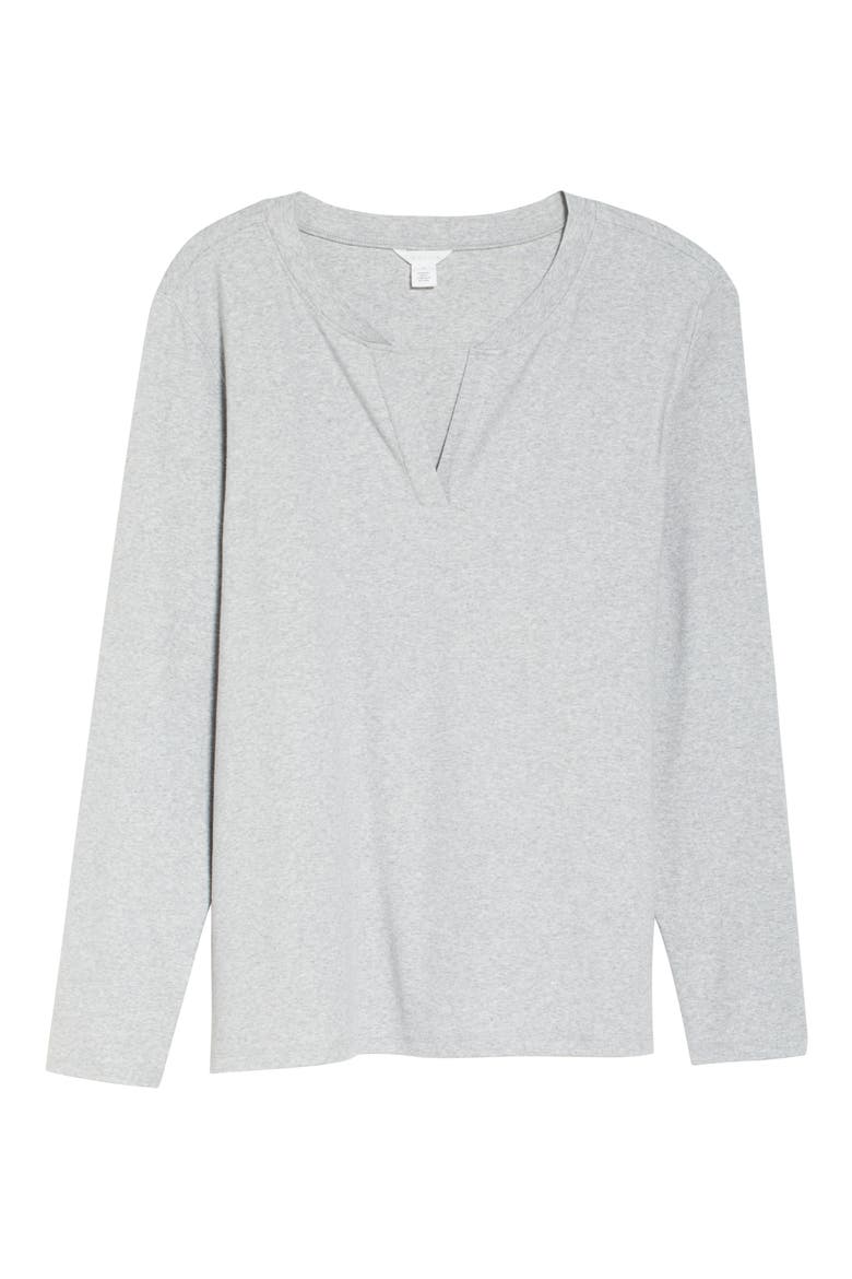 Split Neck Long Sleeve T-Shirt, Alternate, color, GREY HEATHER