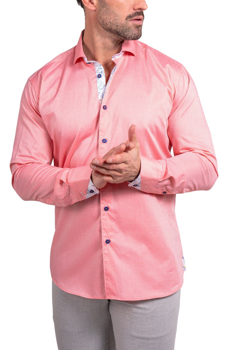 Einstein Ascension0061 Red Micropattern Cotton Button-Up Shirt, Alternate, color, RED