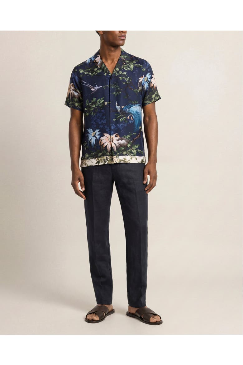 Maitan Relaxed Fit Short Sleeve Silk Blend Shirt, Main, color, NIGHT IRIS