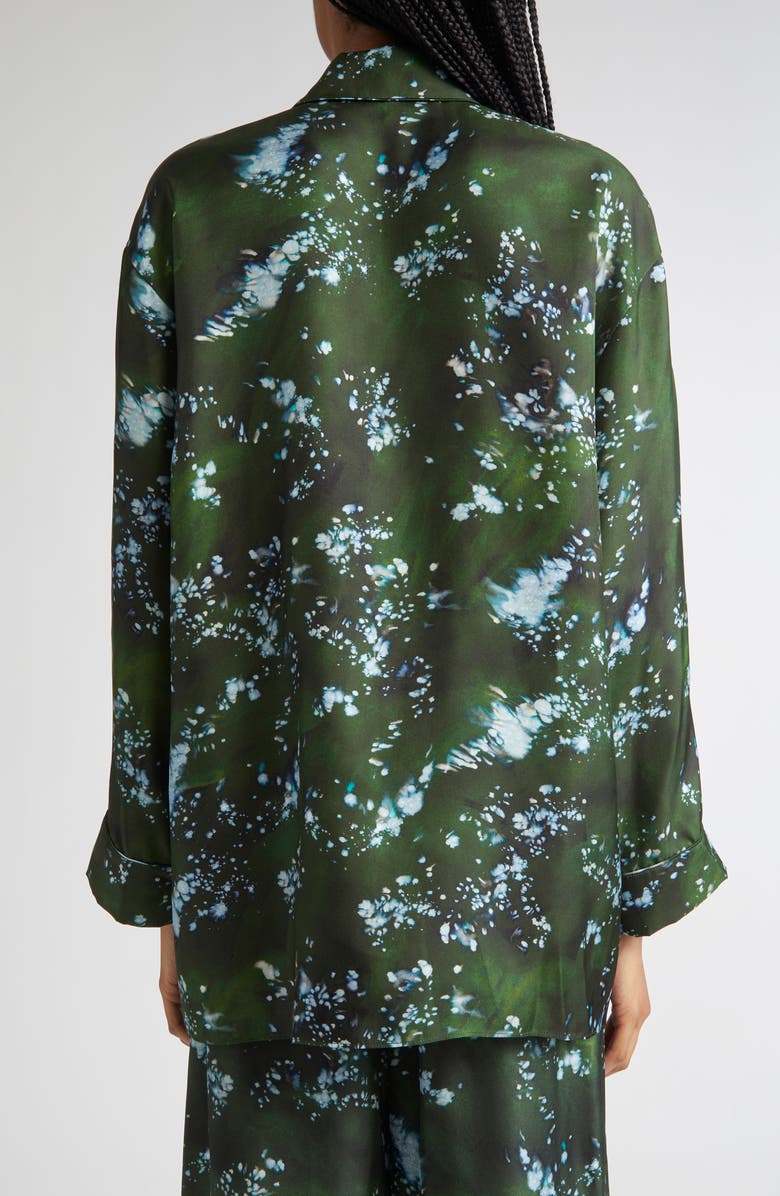 Lafayette 148 New York Boyfriend Oversize Splattered Glaze Print Silk Twill Button-Up Shirt, Alternate, color, Moss Multi