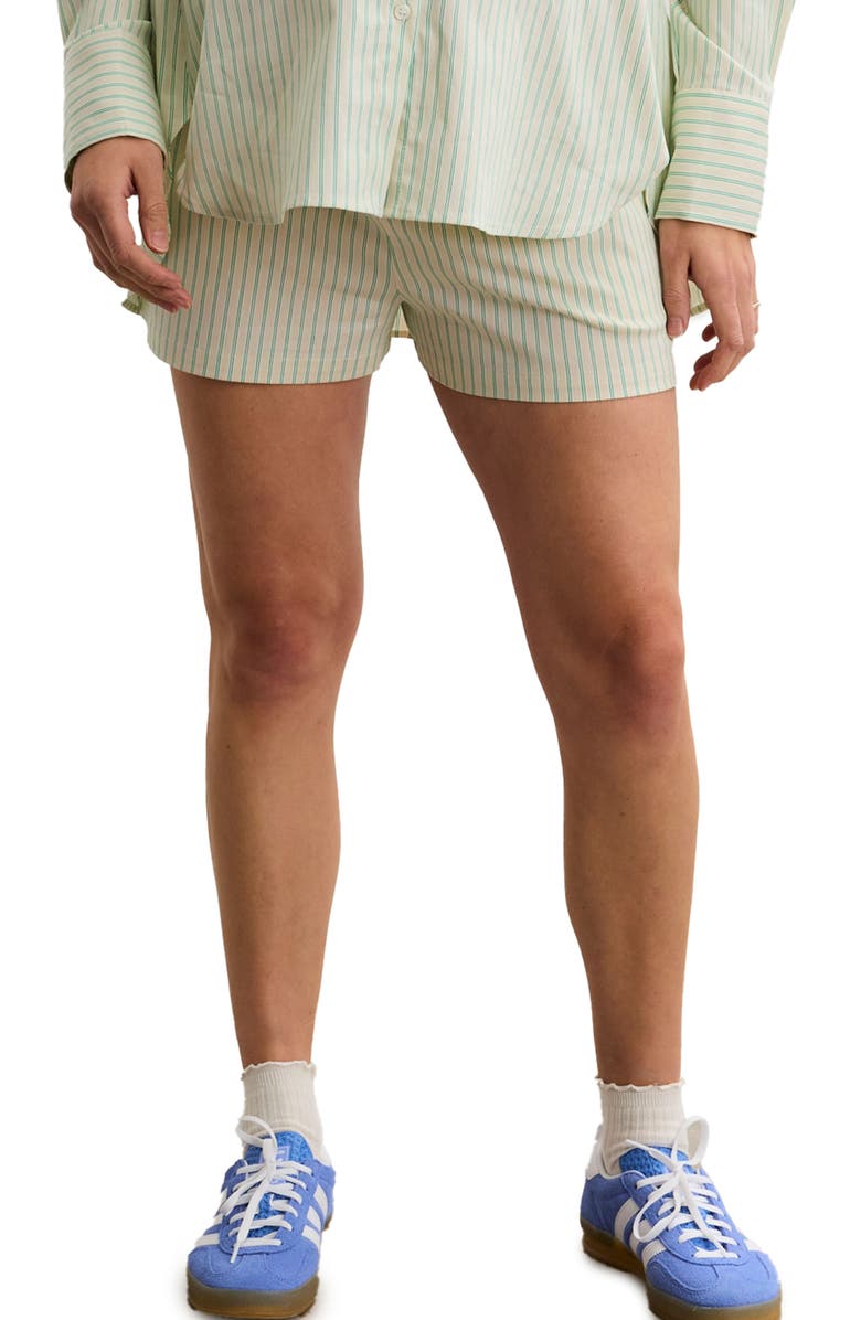 HATCH Collection The Maternity Side Tie Short, Alternate, color, Cream/Green Stripe