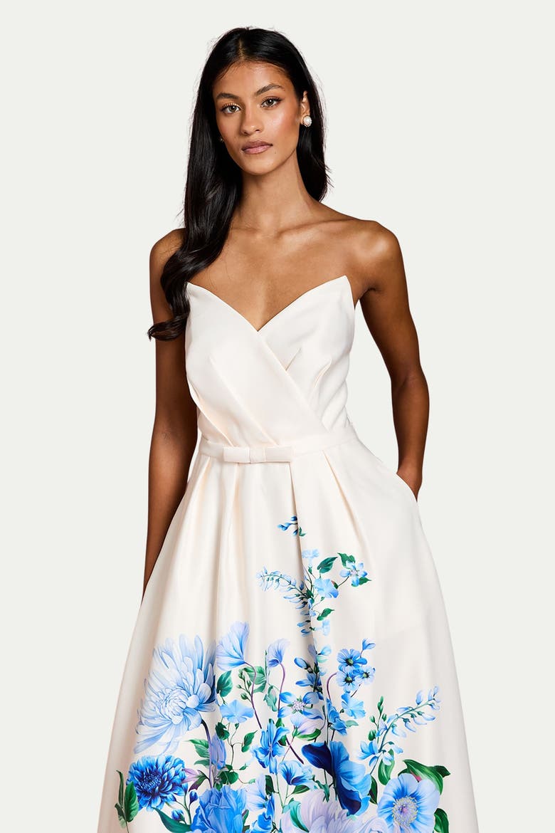 Petite Bandeau Print Maxi Dress, Alternate, color, Blue
