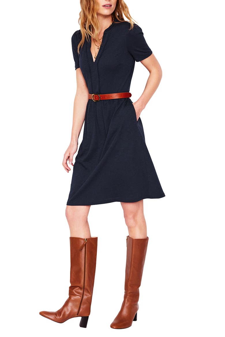 Naomi Picot Trim Cotton Blend Jersey Dress, Main, color, NAVY