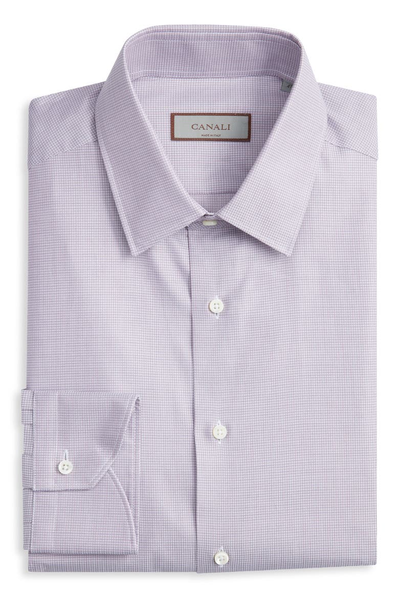 Regular Fit Micro Check Dress Shirt, Main, color, PURPLE