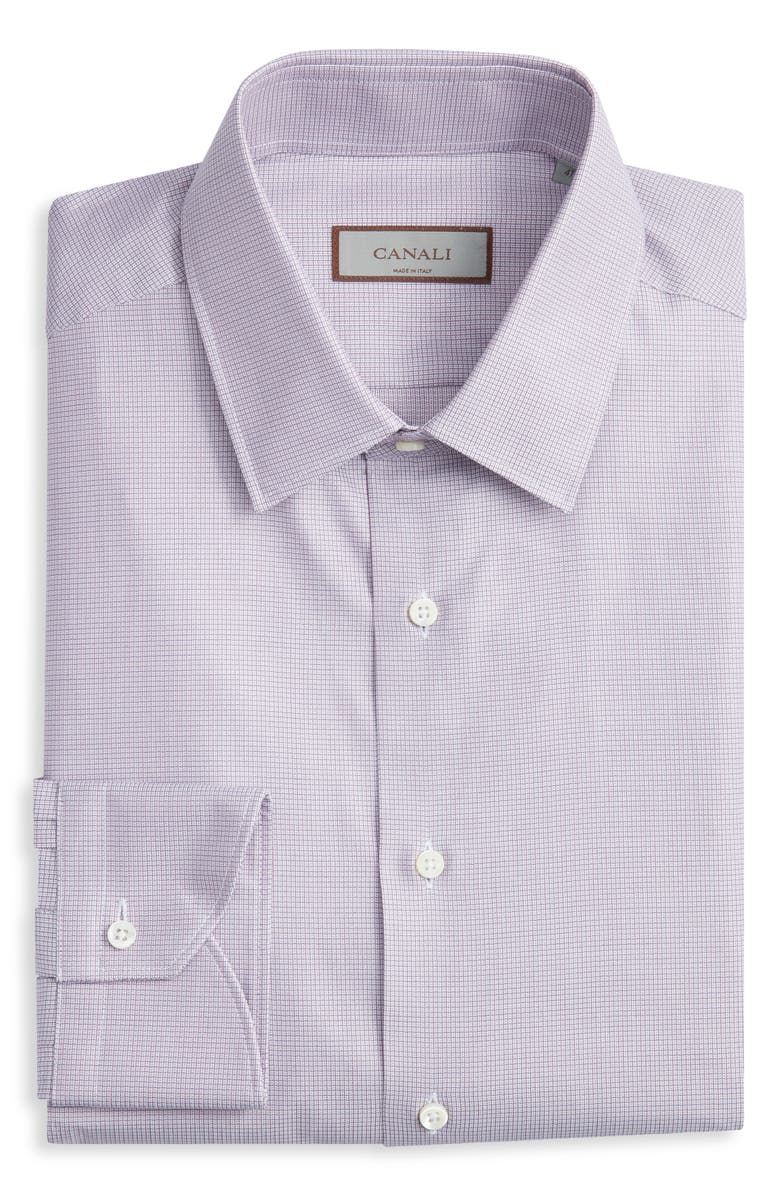 Canali Regular Fit Micro Check Dress Shirt, Main, color, Purple