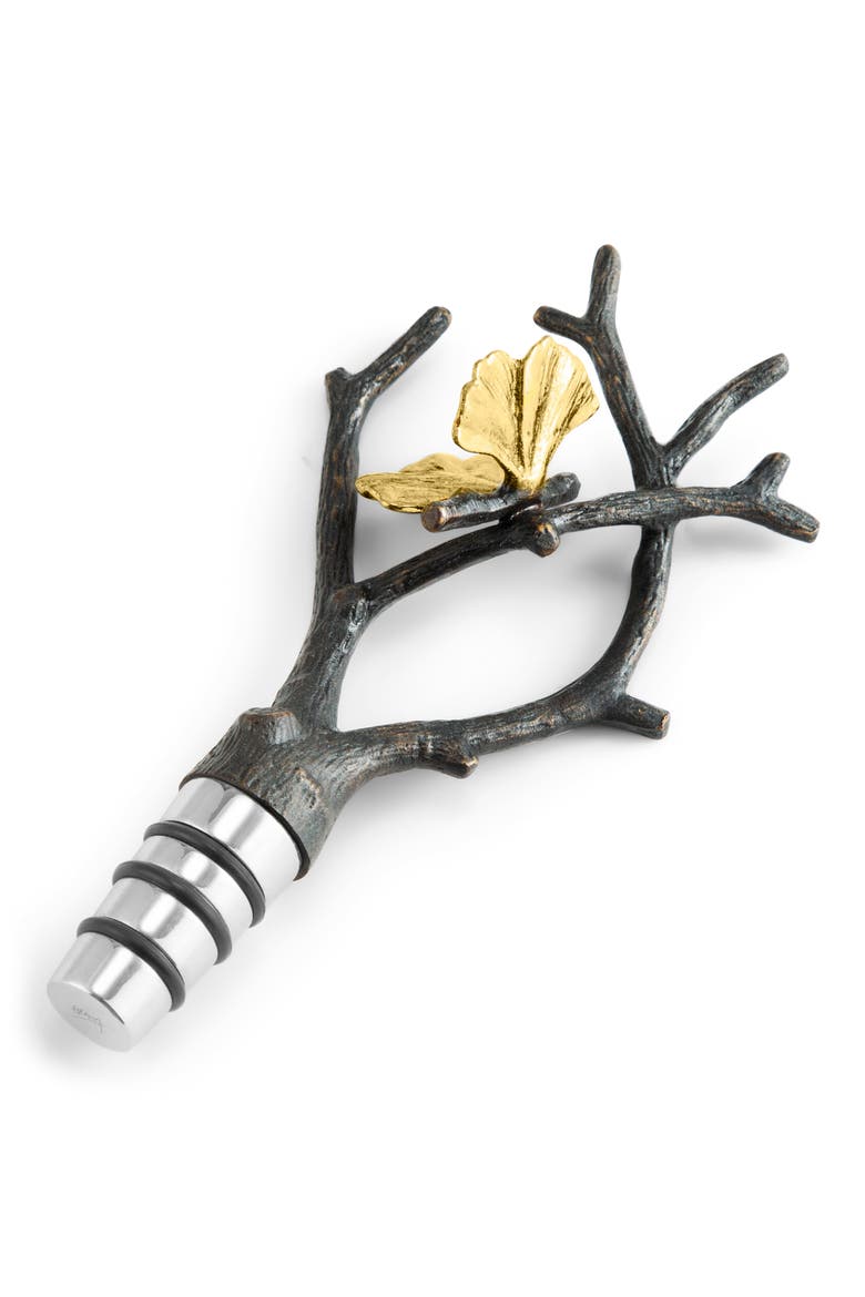 Butterfly Ginko Wine Stopper, Alternate, color, BLACK/ GOLD