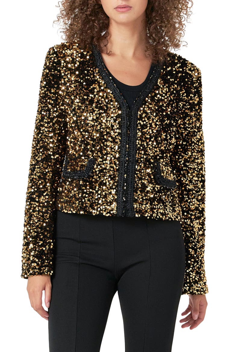 Sequin Padded Shoulder Jacket, Main, color, GOLD