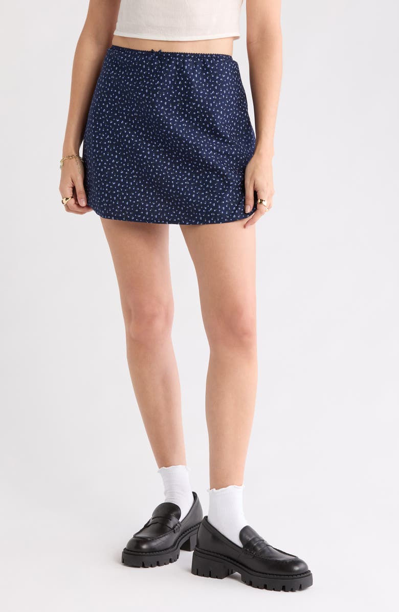 Abound Ditsy Cotton Blend Miniskirt, Main, color, Navy- Blue Blooming Rose
