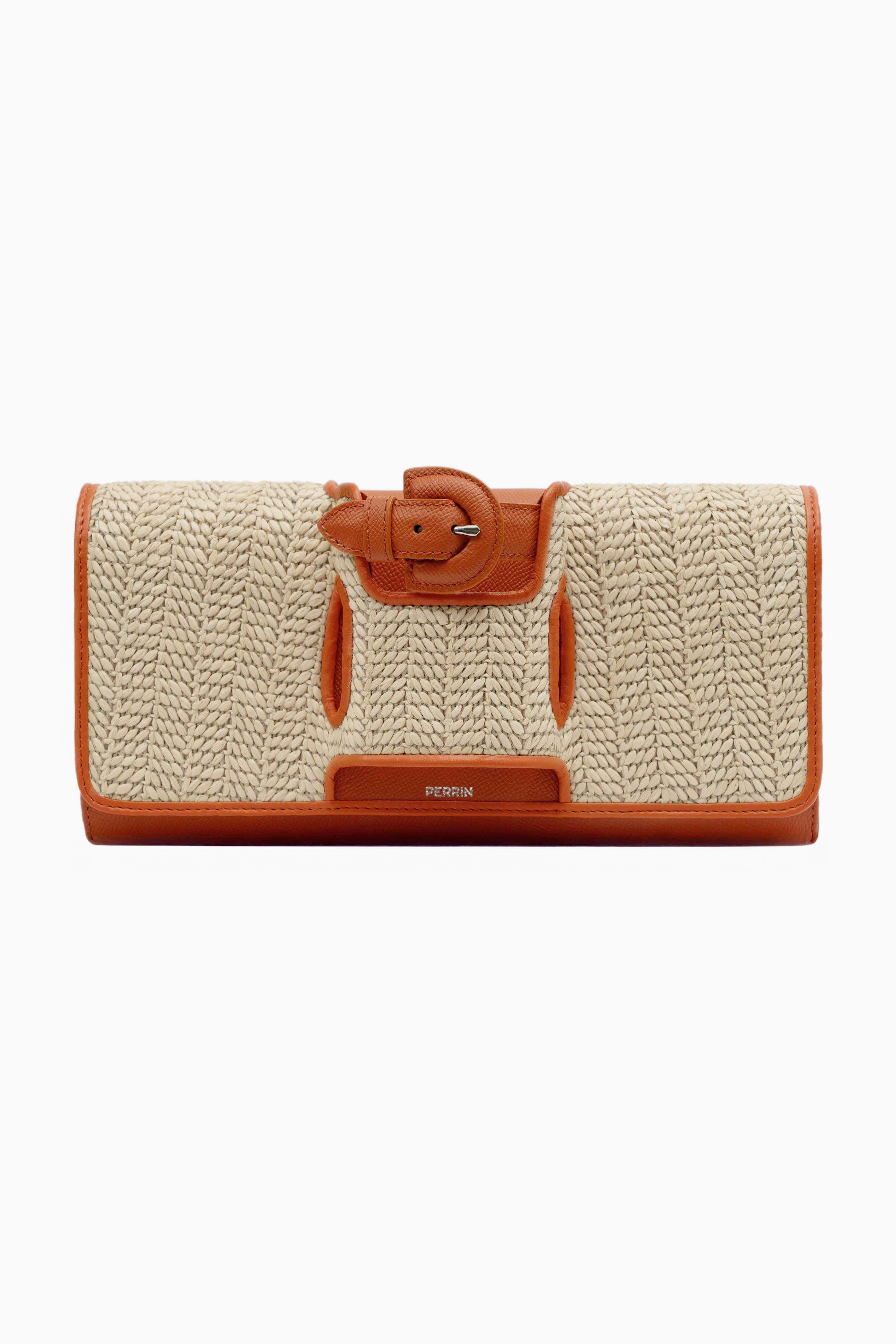PERRIN PARIS La Parisienne Clutch Raphia, Main, color, Raphia Beige / Flamme