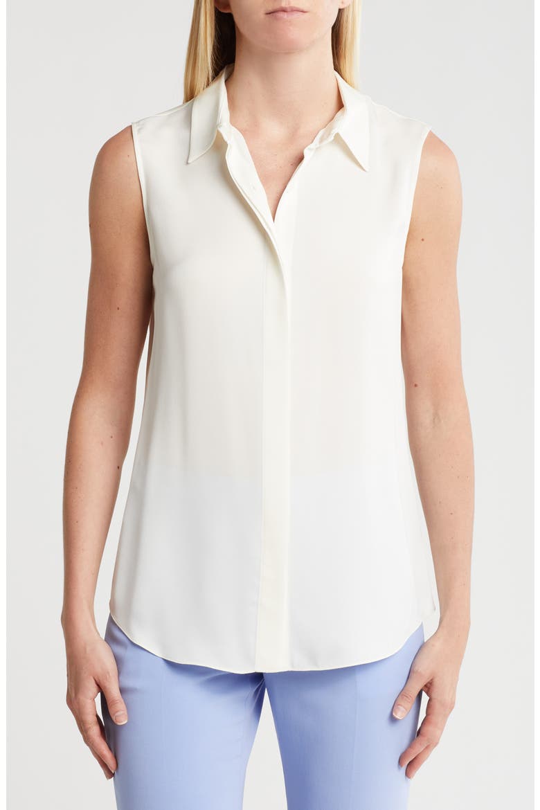 Silk Georgette Sleeveless Button-Up Shirt, Main, color, IVORY
