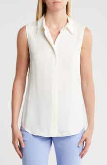 Silk Georgette Sleeveless Button-Up Shirt