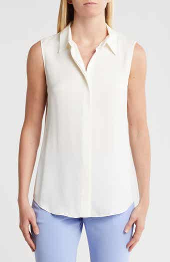 Silk Georgette Sleeveless Button-Up Shirt