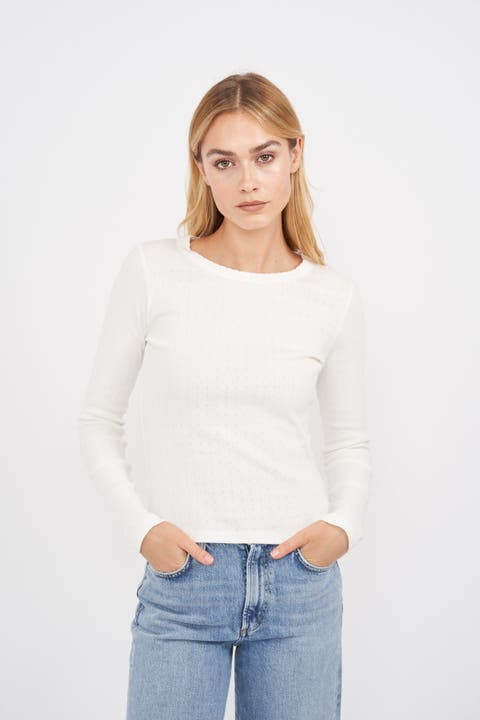 Pointelle Long Sleeve Crewneck