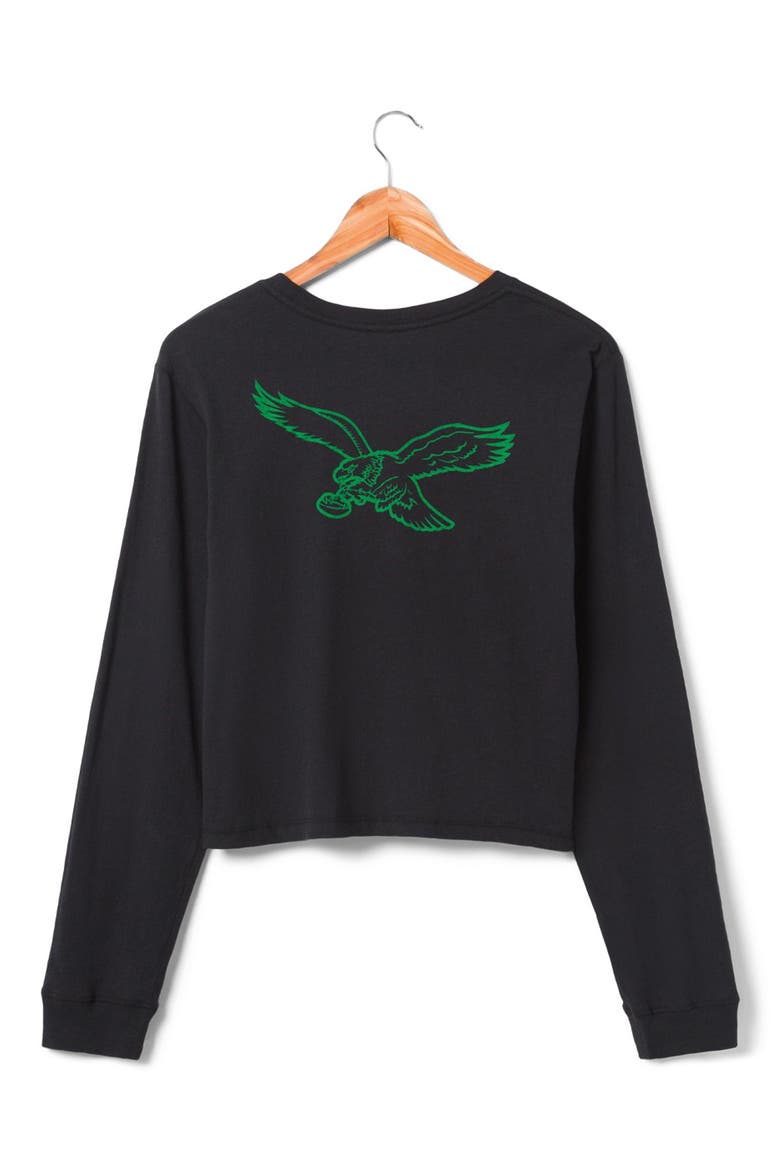 Philadelphia Eagles Long Sleeve Graphic Crop T-Shirt, Alternate, color, BLACK
