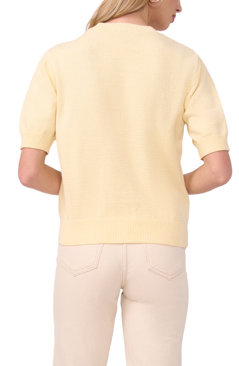 Vince Camuto Floral Appliqué Cotton Blend Sweater, Alternate, color, Light Lemon