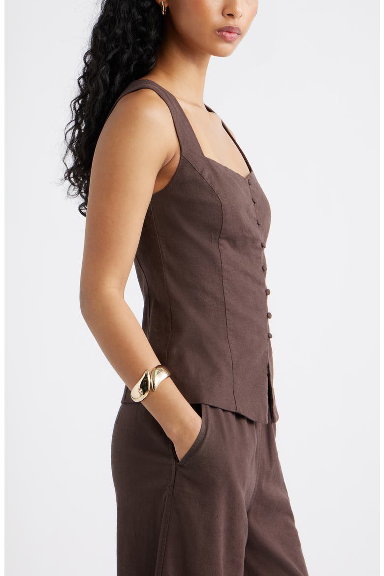 Sweetheart Neck Linen Blend Top, Alternate, color, BROWN SEAL