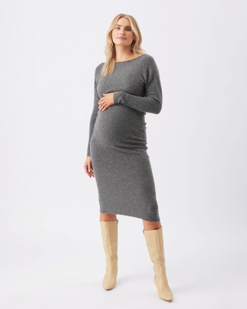 Ripe Maternity Tobie Charcoal Marle Off Shoulder Knit Dress For Maternity Style In Gray