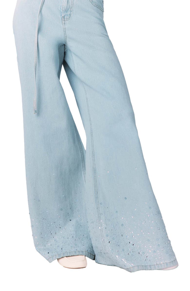 maje Wide-leg rhinestone jeans, Alternate, color, Blue Sky