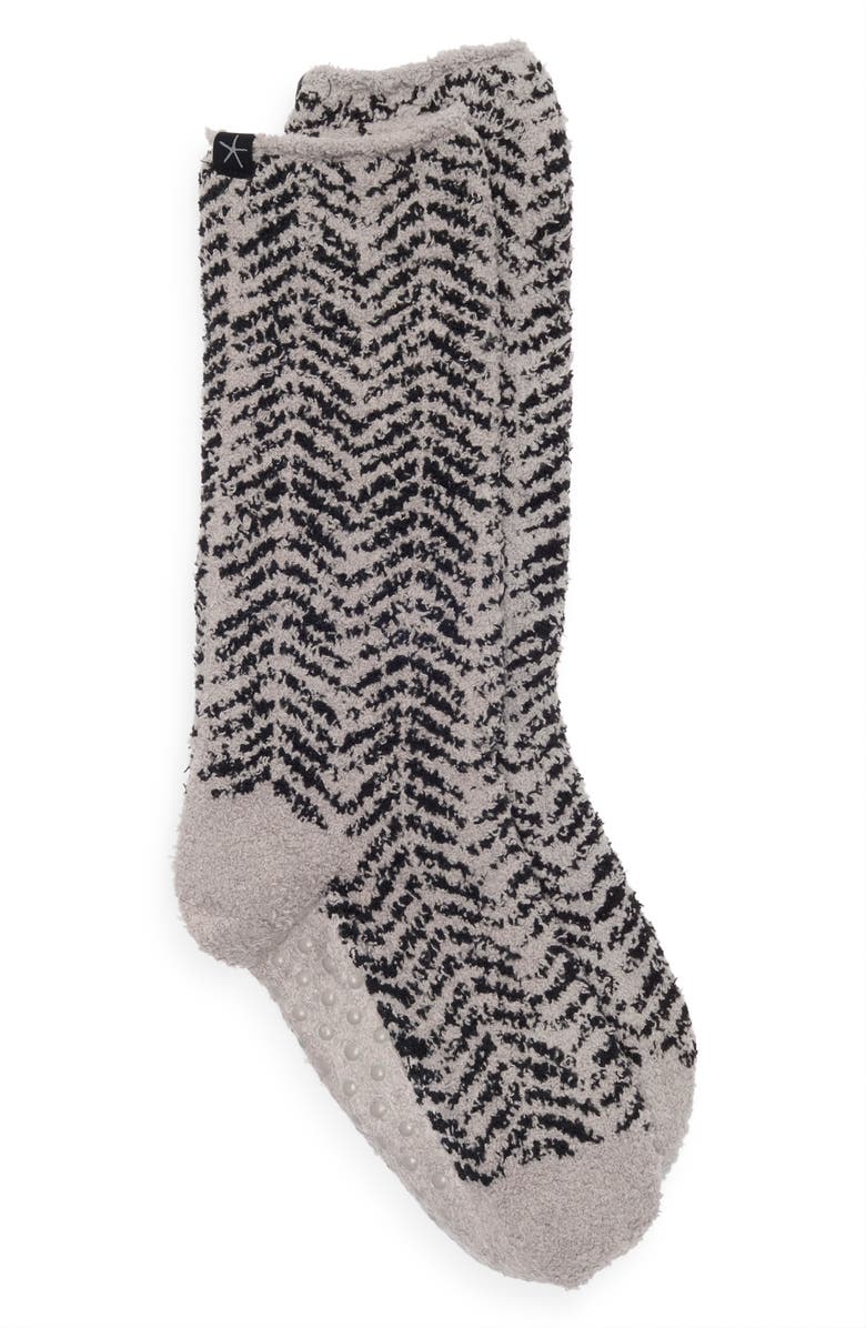 Barefoot Dreams<sup>®</sup> CozyChic<sup>™</sup> Herringbone Gripper Crew Socks, Main, color, Dove Gray/ Black