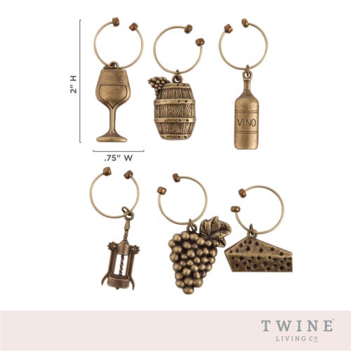 Twine Vineyard Wine Charms Set Of 6 In Bronze