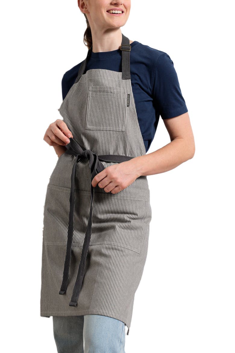 Bib Apron with Pockets - Pinstriped, Main, color, Charcoal