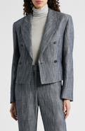 BOSS Jelsia Belted Sharkskin Twill Double Breasted Crop Blazer
