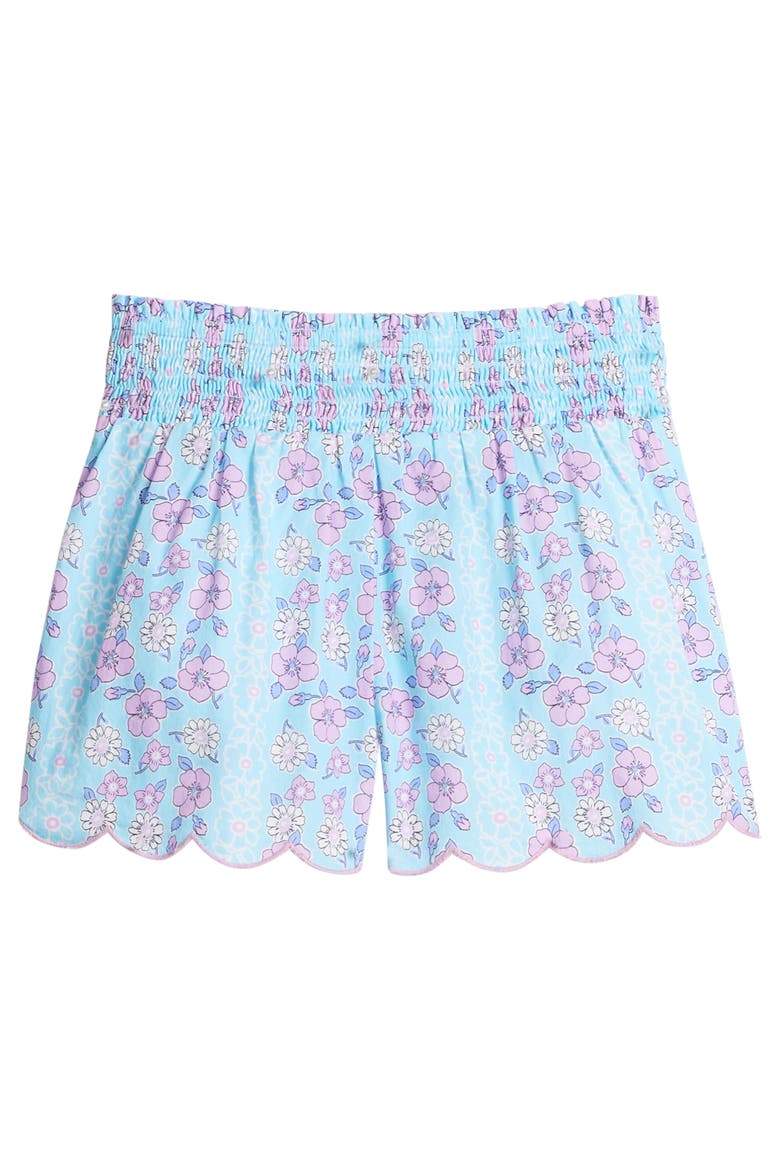 Kids' Shirred Scallop Shorts, Alternate, color, Marguerite Floral Aqua