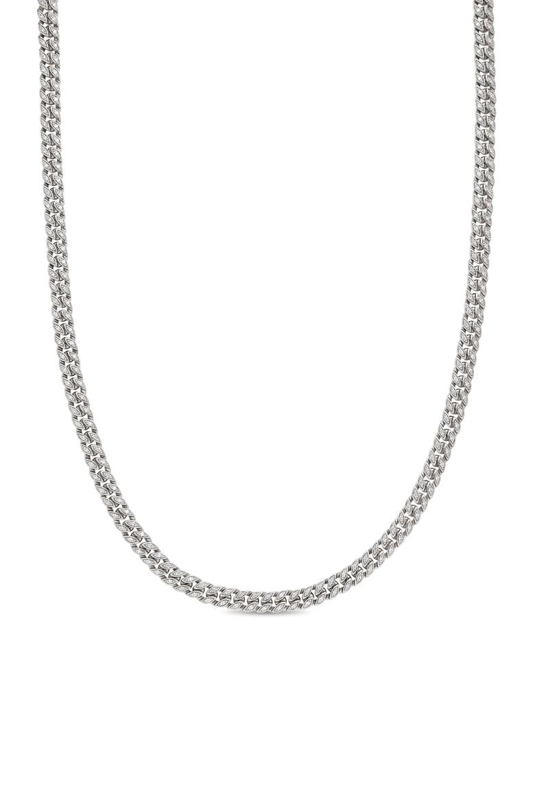 6mm Men's Pavé Diamond Curb Chain Necklace, Main, color, STERLING SILVER/ DIAMOND