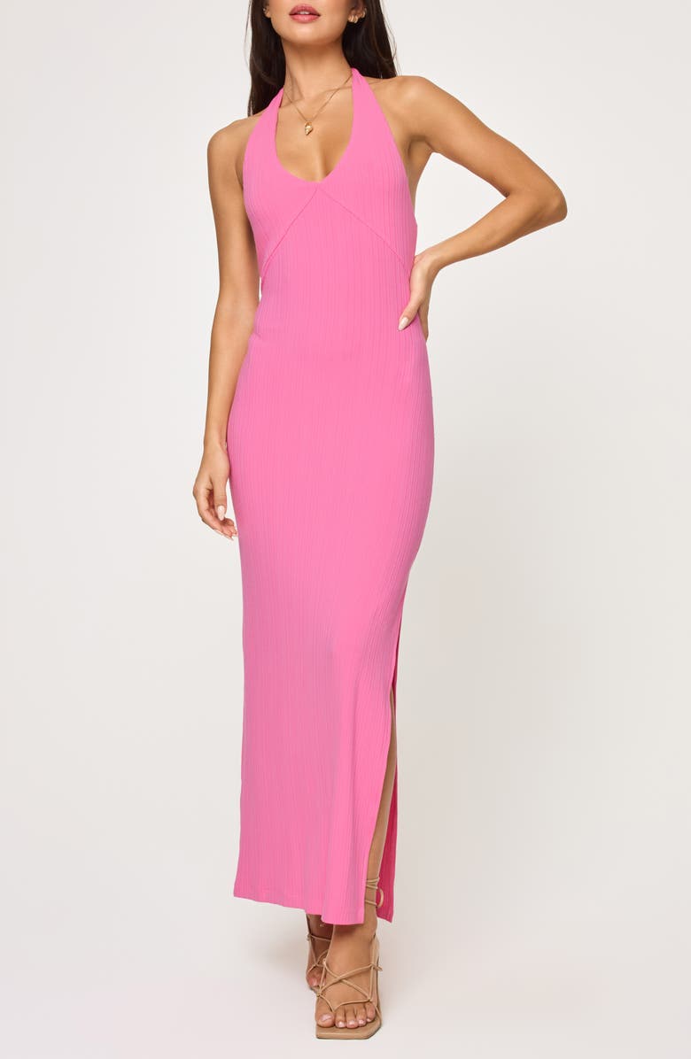 LSPACE Skye Halter Rib Cover-Up Maxi Dress, Main, color, Bubblegum Pink