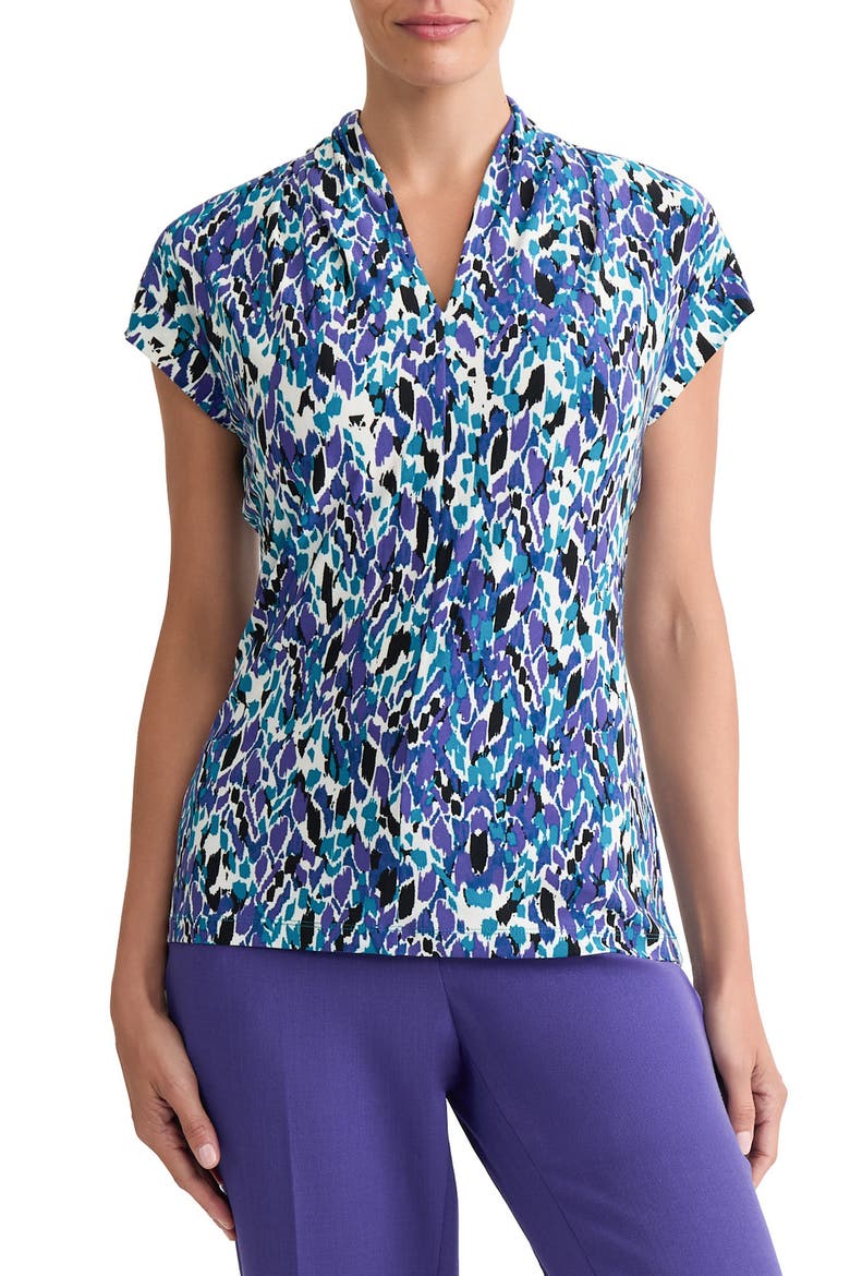 Print Pleated Shoulder Top, Main, color, REGAL PLUM MULTI