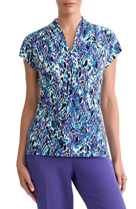 Print Pleated Shoulder Top
